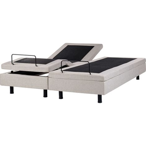 Letto matrimoniale elettrico in poliestere beige chiaro regolabile con telecomando senza testata 180 x 200 cm Duke (1/5)
