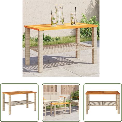 vidaXL Gartentisch Akazienholz - Gartentisch Beige 70x38x42 cm Poly Rattan Akazienholz (1/5)