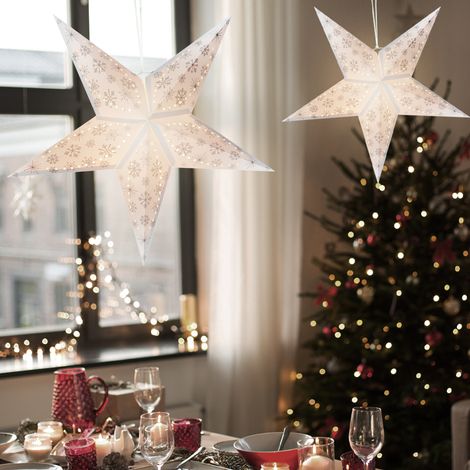 Set di 2 stelle di Natale a LED lampada natalizia decorazione per finestra luce bianca fiocco di neve oro, D 60 cm
