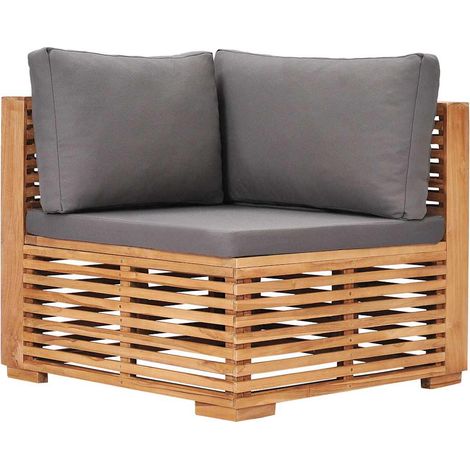 vidaXL Canapé d'angle de jardin avec coussin gris Bois de teck solide (1/5)