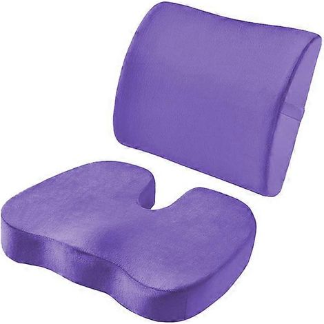 Coussin d'assise et coussin de soutien lombaire en mousse à mémoire de forme pour chaise de bureau ou voiture - Violet - Taille unique (1/4)