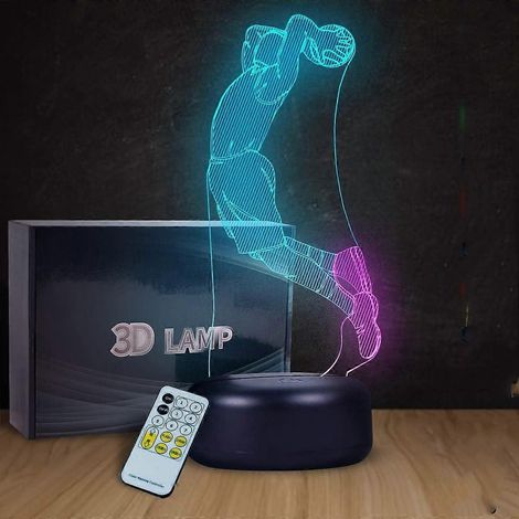 Lampe de bureau 3D en forme de ballon de basket avec veilleuse LED tactile et télécommande. (1/5)