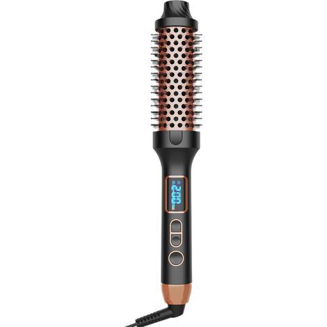 Brosse chauffante ronde de 3,8 cm pour un brushing impeccable, fer à friser avec 10 niveaux de température, styler chauffant double tension idéal pour les voyages, noir et or. (1/5)