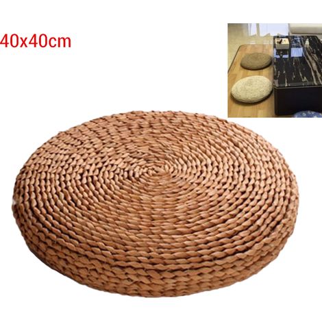 Coussin rond en paille pour yoga et méditation, coussin en soie, tapis de sol rembourré (1/5)