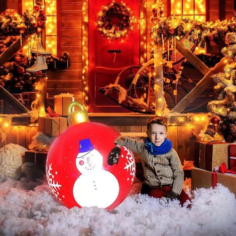 Boule de Noël gonflable en PVC avec lumières de Noël, stable dans le jardin, grande boule décorative extérieure de 61 cm (24 pouces) avec lumières pour le jardin et (1/5)