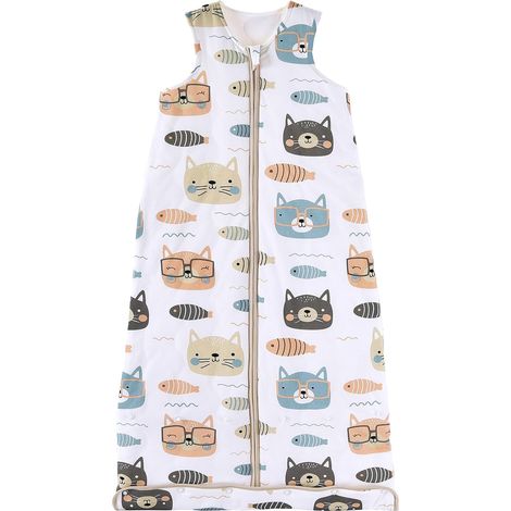 Gigoteuse Bébé Fille Garçon Hiver Pyjama, Tog 2.5 Coton Turbulette Gigoteuse Longueur Ajustable, Chat et poisson, 90cm/Taille Bébé 85-95cm (1/5)