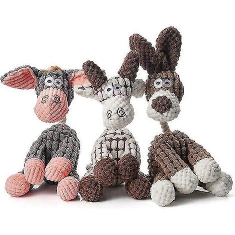 Lot de 3 ânes indestructibles et robustes, jouets couineurs pour chiens à mâcher vigoureusement, peluches pour chiens. (1/4)