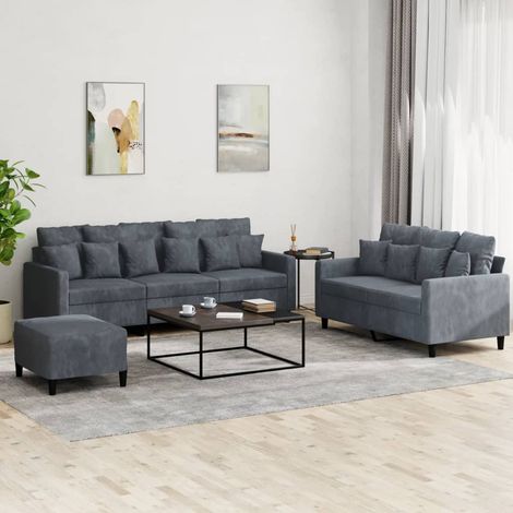 3-tlg. Sofagarnitur mit Kissen Dunkelgrau Samt (1/5)