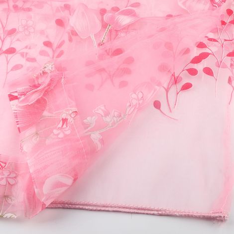 Rideaux en tulle imprimé tulipes 100 x 200 cm, voilage rose, pour balcon ou fenêtre. (1/5)