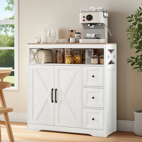 BLANKETSWARM - Buffet cuisine en bois, armoire de cuisine - 2 portes - 3 tiroirs - 100 x 40 x 105 cm - Blanc (1/5)