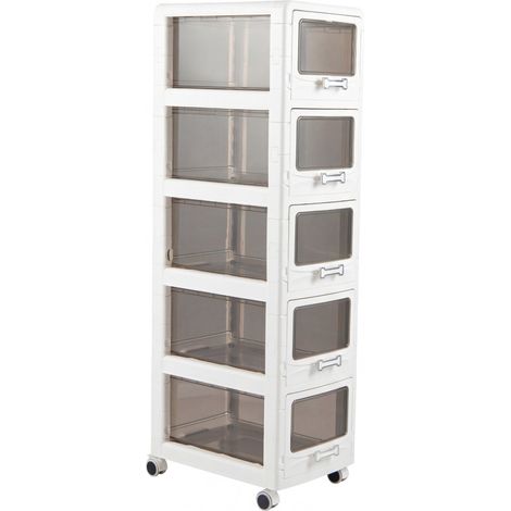 Organiseur de rangement à tiroirs en plastique 5 niveaux, chariot roulant avec 3/4/5 tiroirs et roues verrouillables
