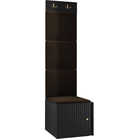 Meuble d'entrée Hartford 386, Noir, 186x42x46cm, MDF, Stratifié, Tissu, Murale, À poser