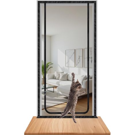 Porte moustiquaire pour Chat, Filet pour Chat Porte d'écran en Maille empêchant Les Chats de Courir, avec Fermeture éclair, Noir, 100x210 cm (1/5)