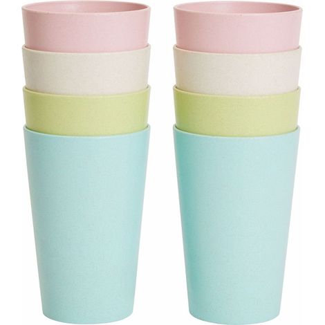 Tasse En Paille De Blé - 8 Pièces - 4 Couleurs - Micro-ondes Sécurisé - Lavable En Lave-Vaisselle - Empilables - Pour Enfants Et Cuisine (1/5)