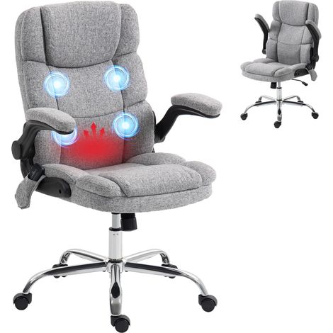Fauteuil de bureau - HOMCOM - massant et chauffant - hauteur réglable, fonction à bascule - tissu effet lin - 71x66x112cm - gris (1/5)