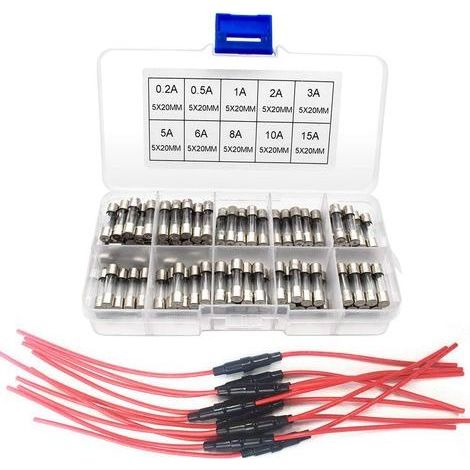 10pcs 5x 20mm AGC Portes-fusible en Ligne Type à vis Inline avec Fil 22 AWG + 100pcs 5x 20mm fusibles en Verre Coup Rapides (0.2A 0.5A 1A 2A 3A 5A 6A 8A 10A 15A) (1/5)