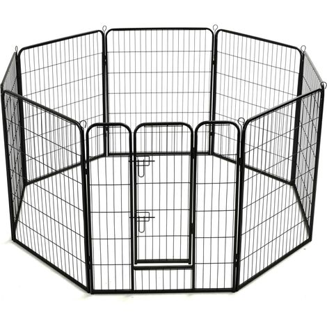 Parque infantil para perros cachorros animales 8 paneles de acero 80 x 100 cm negro 020000567 (1/5)