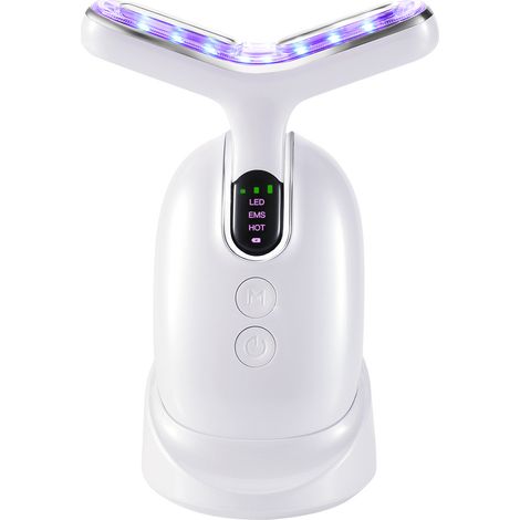 Appareil de beauté pour visage et cou, micro‑courant EMS, chaleur douce et lumière LED pour soins cutanés à domicile (1/5)