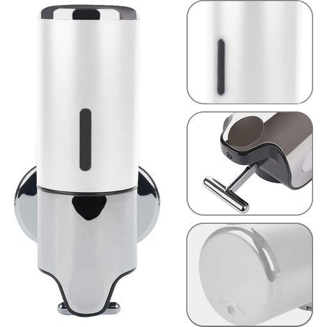 1 Distributeur Savon Mural avec Support Mural pour Gel Douche, shampoing, Savon Liquide, nettoyant pour Les Mains, Distributeur Lotion pour Cuisine, Toilettes, Salle Bain, Noir 24x12x8 cm/500 ML(Blanc (1/5)