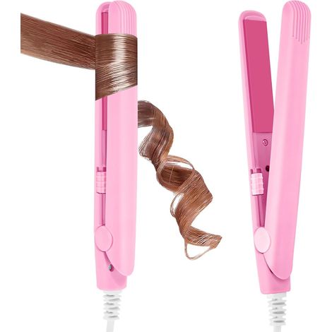 Mini Fer à Lisser,Lisseur Boucleur Cheveux 2 en 1,Tension Universelle 110-220V - Chauffage express en 10 secondes, Adapté à tous types de cheveux, idéal pour la maison ou le salon, Rose (1/5)