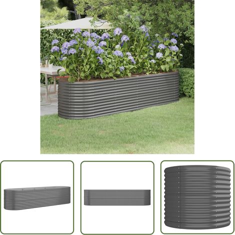 The Living Store Lit surélevé de jardin Acier enduit de poudre 296x80x68 cm gris - Jardinière Surélevée - Bac À Fleurs - Pot De Fleurs Extérieur - Décoration Jardin - Balcon (1/5)