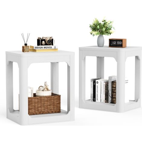 Set di 2 tavolini laterali, comodini con piano spesso 3 cm, tavolini a due livelli per il soggiorno, adatti a camere da letto e soggiorni, bianchi, 504060 cm (1/5)
