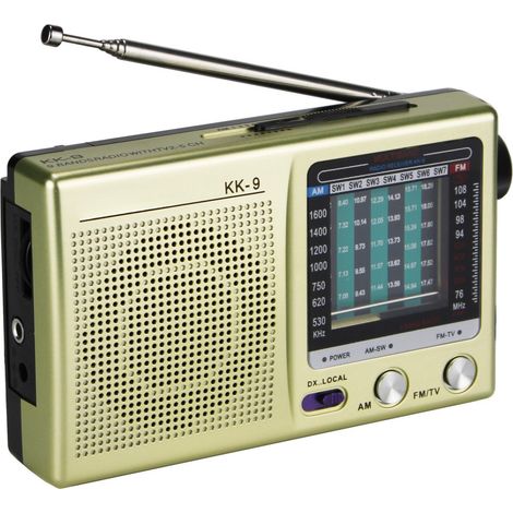 Radio portatile, FM/AM/SW, chip DSP, stile retrò, color oro.