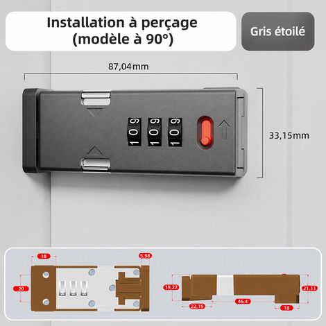 Verrou de porte à code 90° à vis gris étoilé en alliage de zinc et plastique 90 réf 3336 11 × 5 × 3,2 cm 235 g – Livraison gratuite