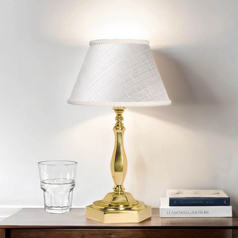 Nachttischlampe E14 24 cm Gold Stoff Echt-Messing Klassisch Tischlampe