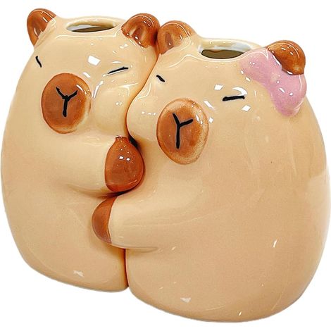 Toothbrush Holder, Capybara Pen Stand, Anti Slip Base, Adorable Hugging Design, Stationery Organizer for Bathroom, Vanity, Restroom, Offices, Desk Decoration, 3.74x2.17x3.27 inches (1/5)