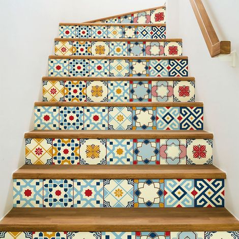 Stickers adhésifs escalier carrelages contremarche - PRISSILINA - 2 bandes de 18x126cm (1/3)