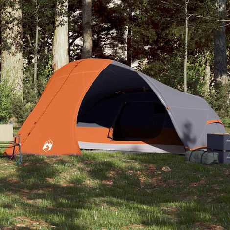 vidaXL Tente de camping à dôme 4 personnes gris et orange imperméable (1/5)