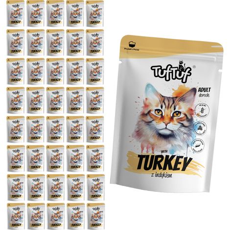 Comida húmeda para gatos TufTuf, sobre de pavo, 40 x 300 g, carne en conserva. (1/2)