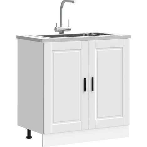Vidaxl – Meuble sous évier 80x46x81,5 cm – Bois d'ingénierie blanc – Espace de rangement optimisé – Portes pratiques et pieds réglables (1/5)