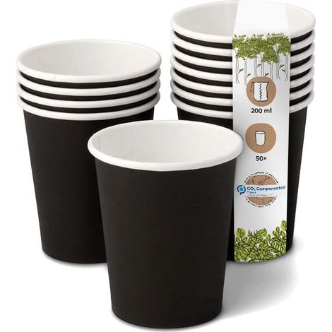 Gobelets en carton Vaisselle jetable Gobelets en papier Gobelets compostables et biodégradables Tasses à café noires non imprimées respectueuses de l'environnement 50 pièces 200 ml 8 (1/5)