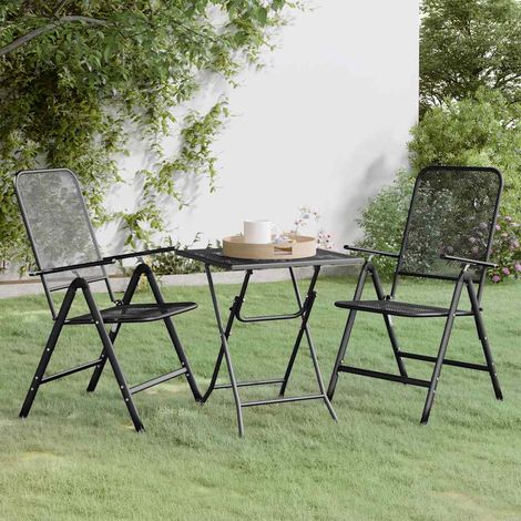 Ensemble repas jardin 3 pièces en métal déployé anthracite, pliable, dossiers réglables - PANGIVO (1/5)