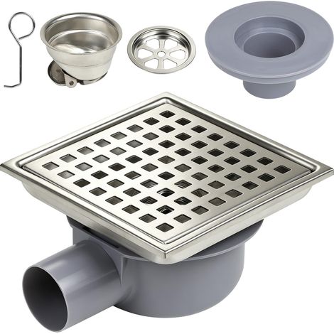 15×15cm Caniveau de Douche Carré INOX avec Raccord DN50 (1/5)