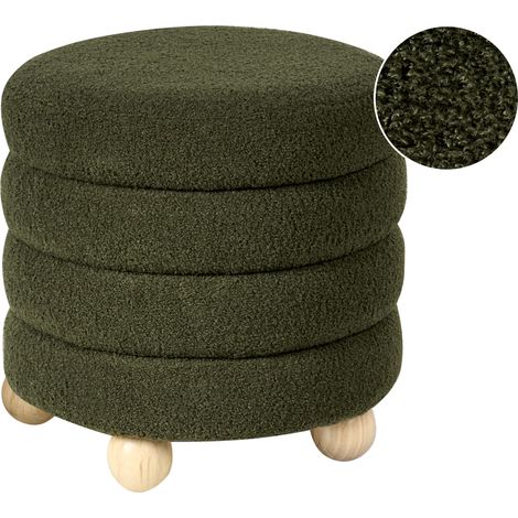 Puf tapizado de bouclé patas de madera de pino reposapiés accesorios para el hogar sala de estar verde Chilly