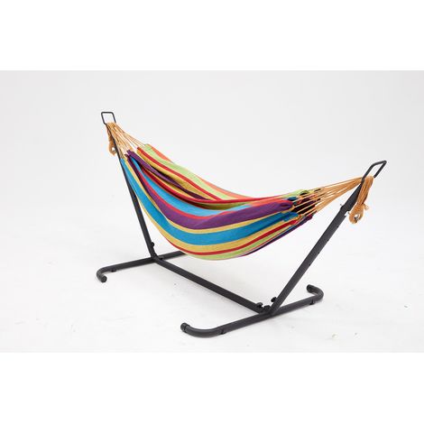 Concept-Usine – Hamac sur pied 2,6 m – Toile 100% polyester multicolore – Structure acier avec peinture époxy – Charge maximale 130 kg