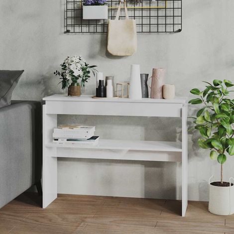 Console Table d'appoint - Meuble d'entrée Blanc brillant 102x30x80 cm Aggloméré BV160389 - BonneVie (1/5)