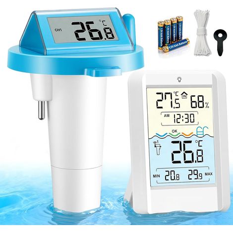 Thermomètre numérique pour piscine, fonctionne avec énergie solaire et batterie, résistant à l'eau IP68, avec récepteur jusqu'à 70 m de portée, thermomètre pour piscine, baignoire, étang et (1/5)
