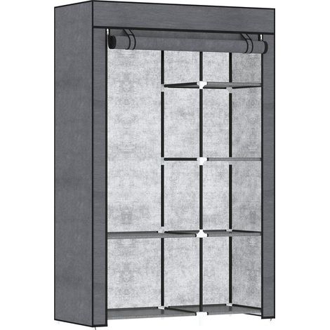 Armoire penderie multi-rangement - 6 étagères, 1 barre - non tissé gris (1/5)