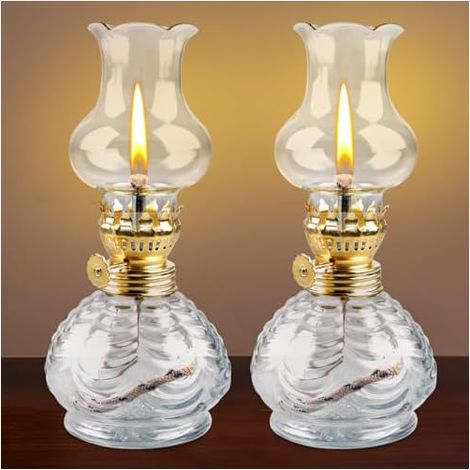 2 Pièces Lampe à Pétrole Vintage, Lampe à Huile Interieur, Luminosité Réglable, Lampes à Pétrole en Verre Transparent, Lampes à Huile pour Salon, Salle à Manger, Jardin, Utilisation d'Urgence (1/5)