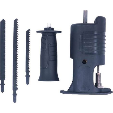 Adaptateur de scie alternative portable avec 3 lames - Accessoire de perceuse pour la coupe de métal et de bois (1/4)