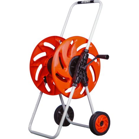 Carrello Avvolgitubo Manuale 80 mt in Acciaio e Plastica Agrati Arancione
