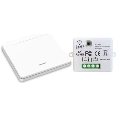 Interrupteur d'éclairage sans fil, interrupteur de sécurité de l'émetteur RF et contrôleur de récepteur 10A, installation facile pour lampe jusqu'à 1500W (1/4)