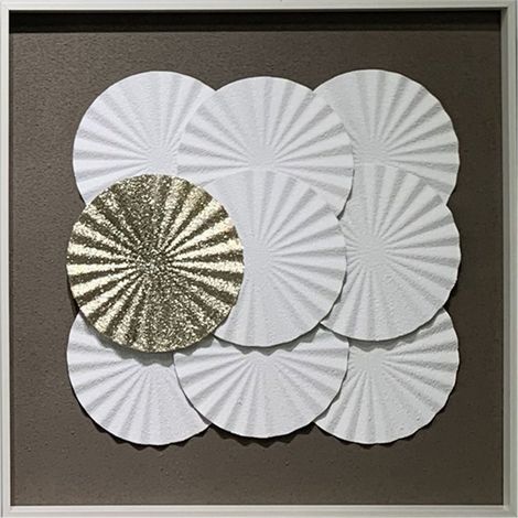 ANELIA Tableau peinture à l'huile relief rond blanc et doré cadre aluminium - 50x50 cm (1/5)