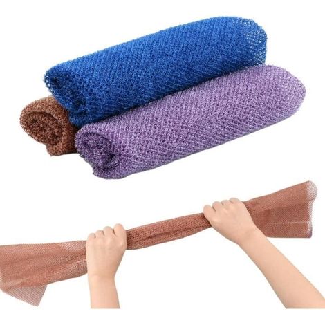 Peeling-Badeschwamm – 3er-Set – Blau, Braun, Lila – Strapazierfähiges Nylon – Weich und effektiv (1/5)