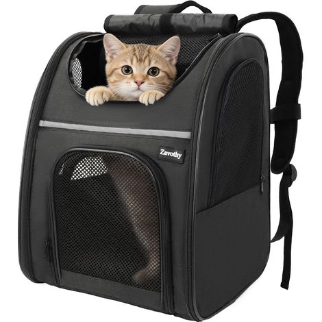 Sac à Dos Transport pour Chat et Chien, Portable et Pliable, avec Fenêtre en Maille et Support Dorsal Rembourré, Respirant, Charge Maximale 8 kg (Noir) (1/5)