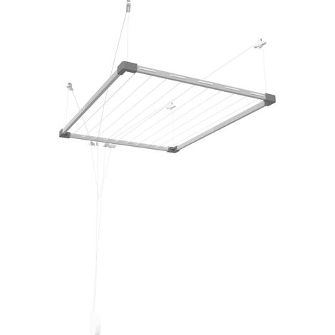 Étendoir à Linge Plafond Télescopique en Aluminium Inoxydable  10 Cordes - Jusqu’à 19 m d’Étendage  Extensible 100-160 x 78 cm  Intérieur et Extérieur  Système Élévateur  Gain de Place (1/5)